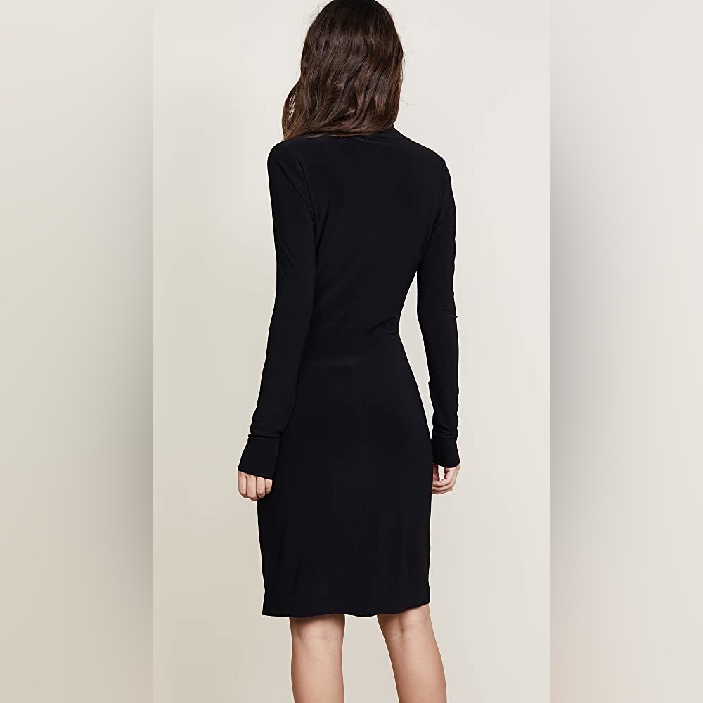 NWT New Norma Kamali Long Sleeve Modern Side Drape Dress XS Black Revolve - Picture 3 of 13